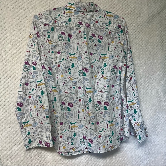 Talbots Top NYC Doodle 100% Cotton Button Front Long Sleeve Shirt Sz MP - Picture 7 of 8
